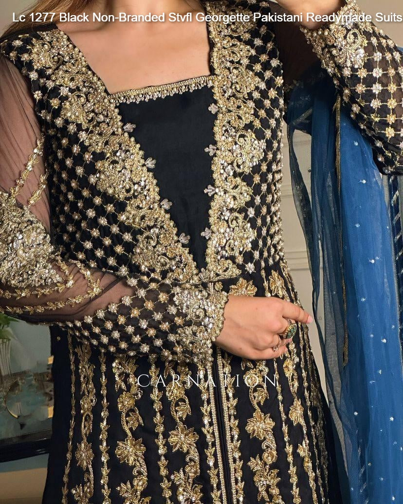 Lc 1277 Black Non-Branded Stvfl Georgette Pakistani Readymade Suits