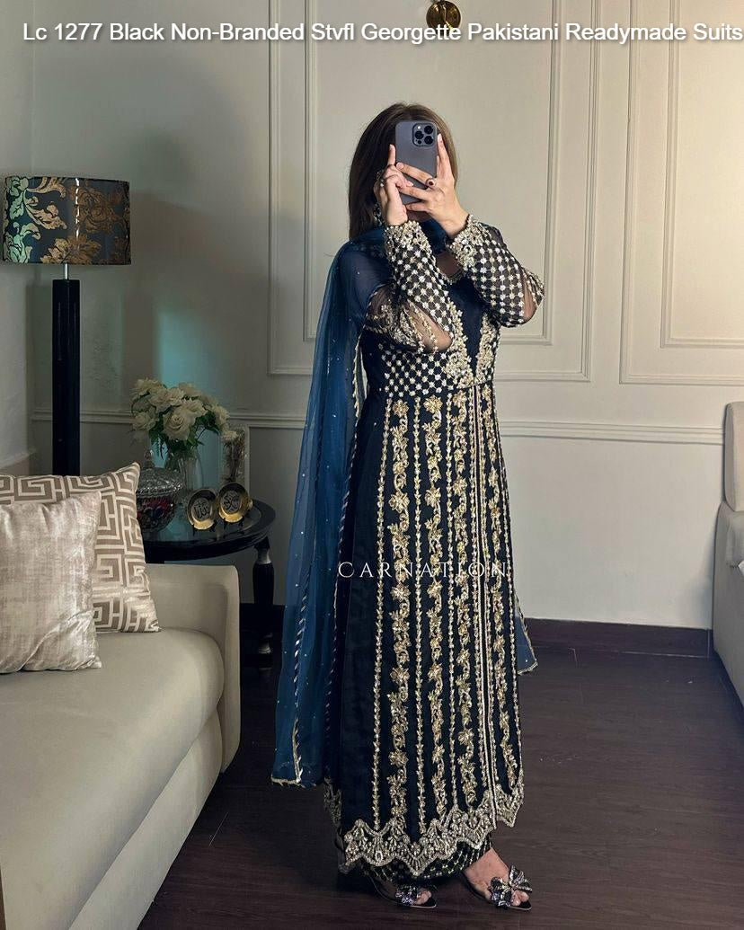 Lc 1277 Black Non-Branded Stvfl Georgette Pakistani Readymade Suits