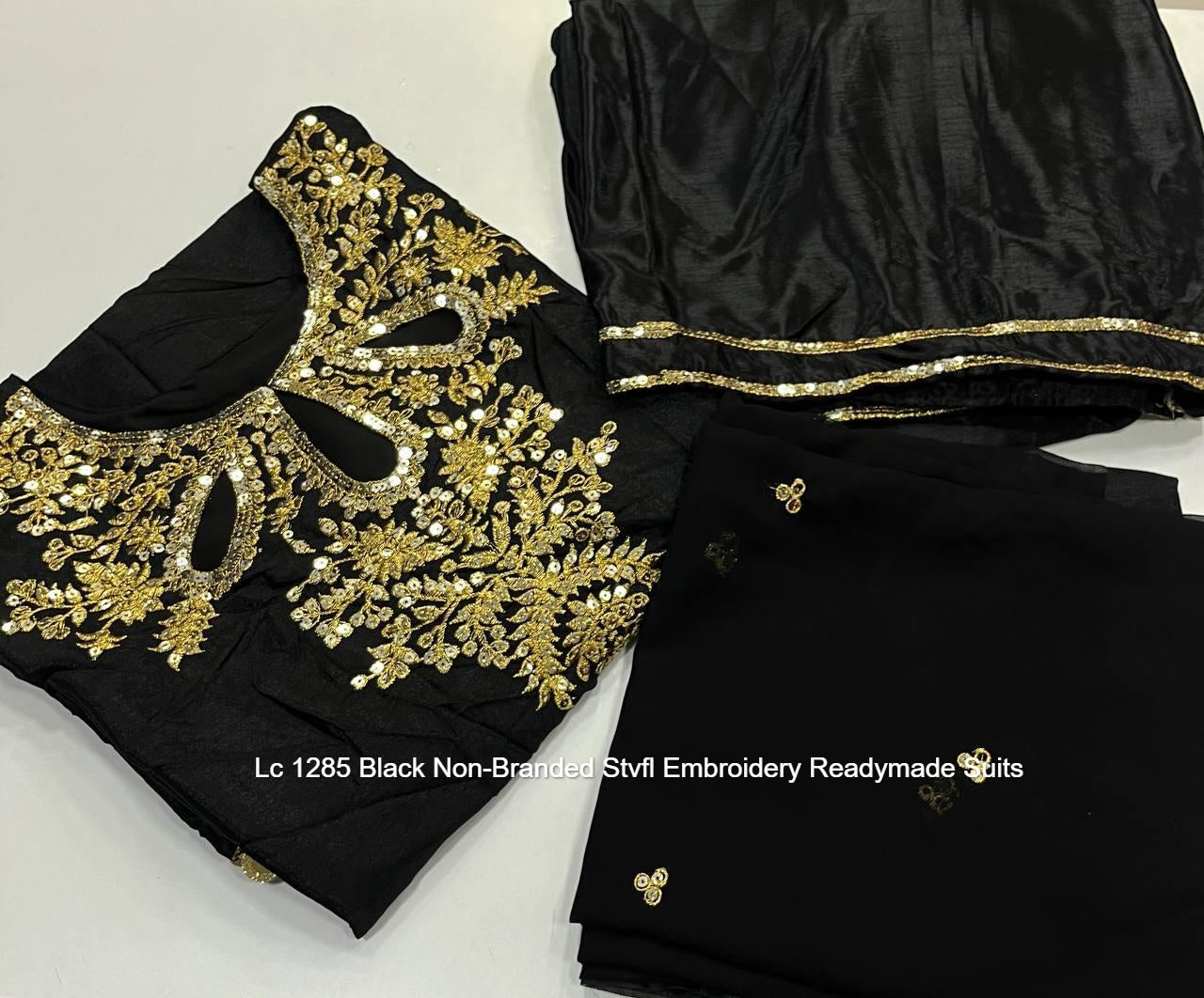 Lc 1285 Black Non-Branded Stvfl Embroidery Readymade Suits