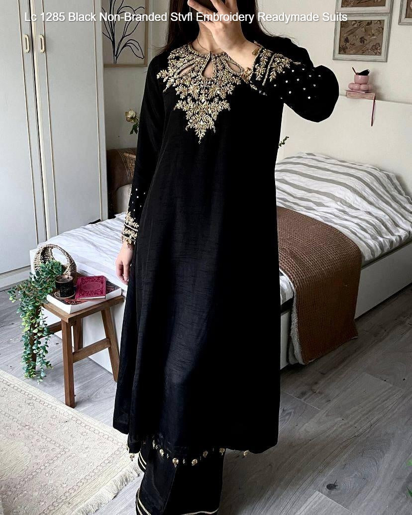Lc 1285 Black Non-Branded Stvfl Embroidery Readymade Suits
