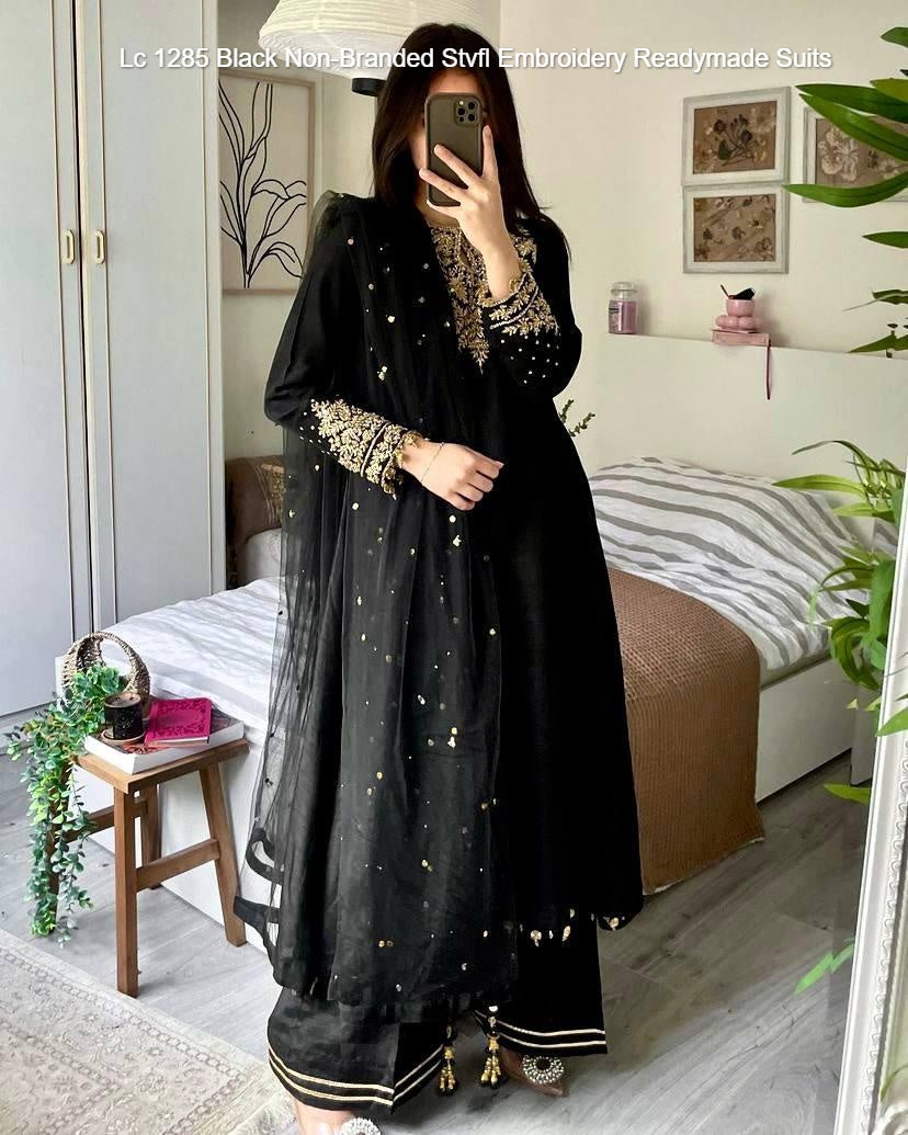 Lc 1285 Black Non-Branded Stvfl Embroidery Readymade Suits
