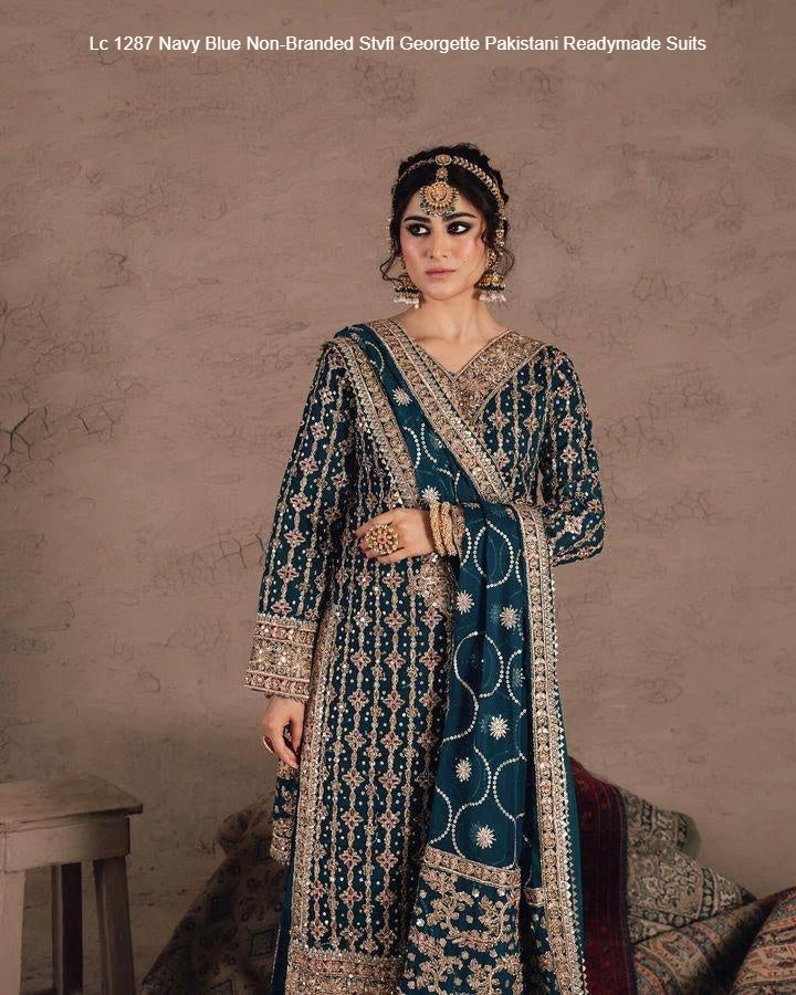 Lc 1287 Navy Blue Non-Branded Stvfl Georgette Pakistani Readymade Suits