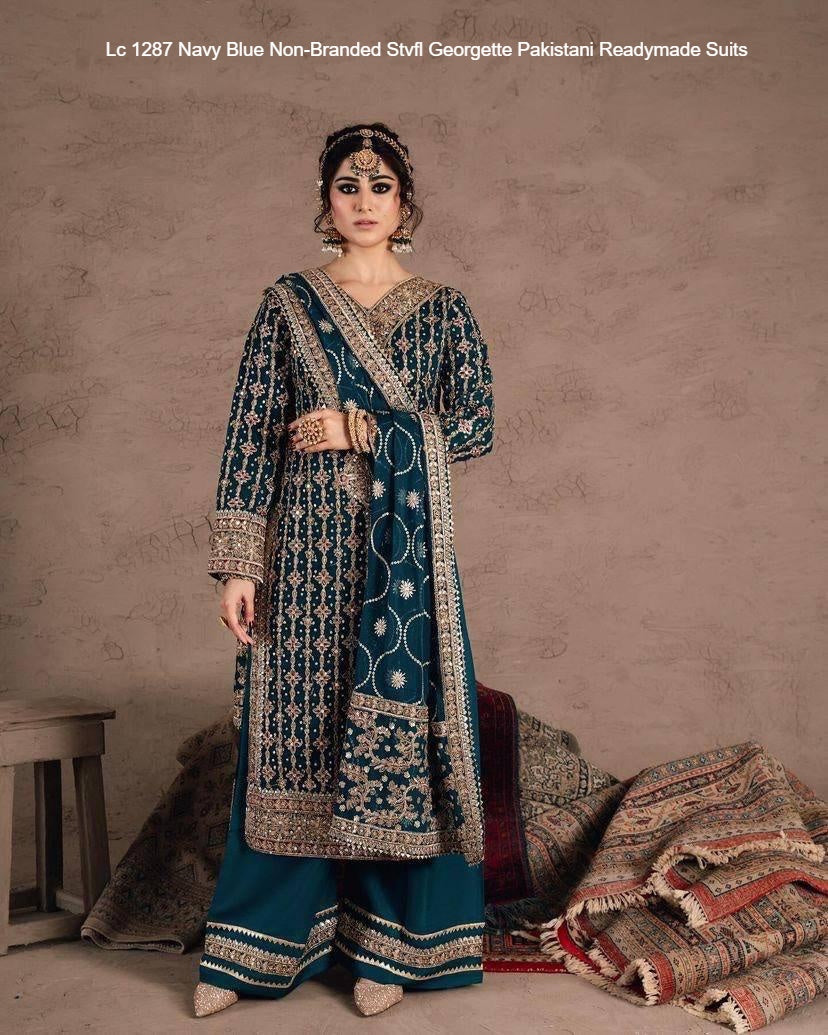 Lc 1287 Navy Blue Non-Branded Stvfl Georgette Pakistani Readymade Suits