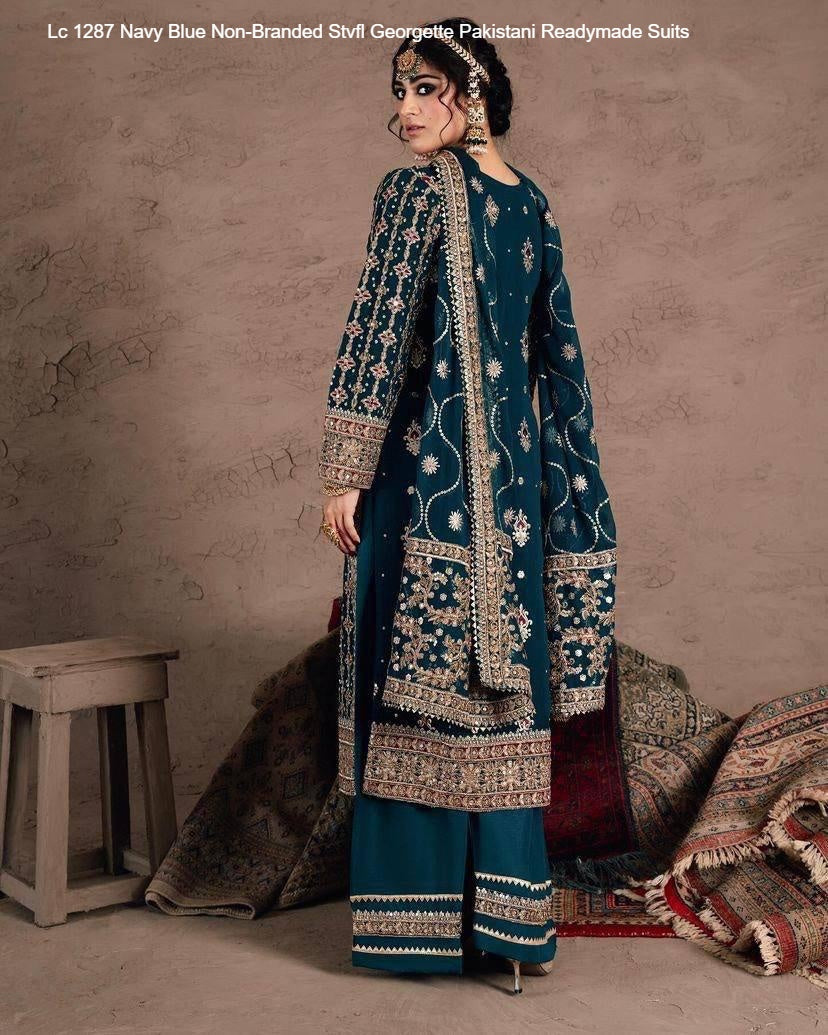 Lc 1287 Navy Blue Non-Branded Stvfl Georgette Pakistani Readymade Suits