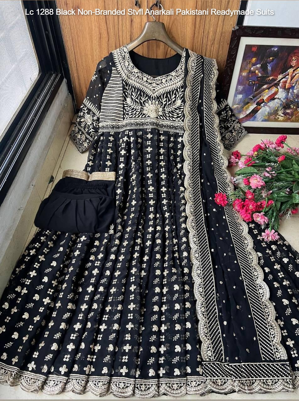 Lc 1288 Black Non-Branded Stvfl Anarkali Pakistani Readymade Suits