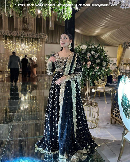 Lc 1288 Black Non-Branded Stvfl Anarkali Pakistani Readymade Suits