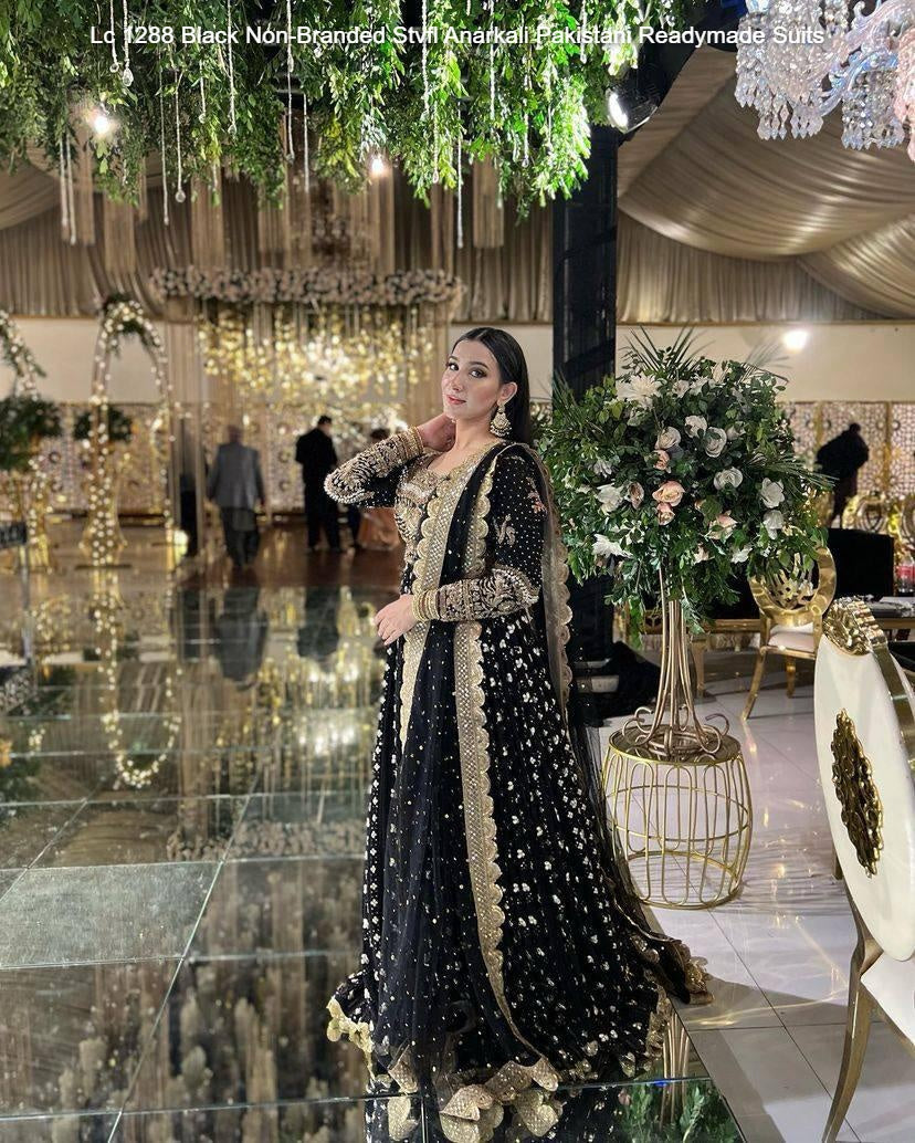 Lc 1288 Black Non-Branded Stvfl Anarkali Pakistani Readymade Suits