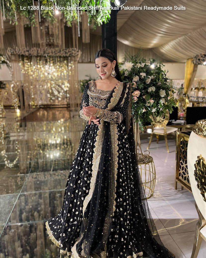Lc 1288 Black Non-Branded Stvfl Anarkali Pakistani Readymade Suits