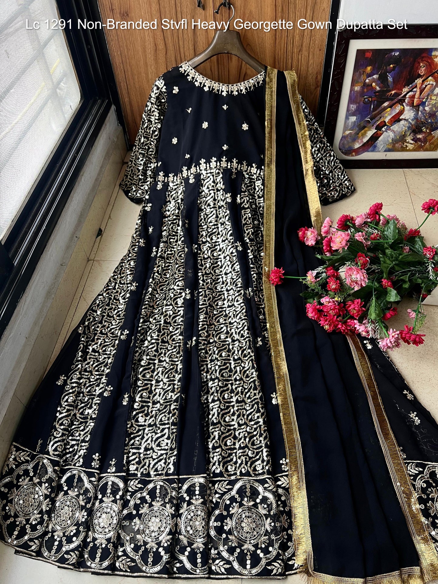 Lc 1291 Non-Branded Stvfl Heavy Georgette Gown Dupatta Set