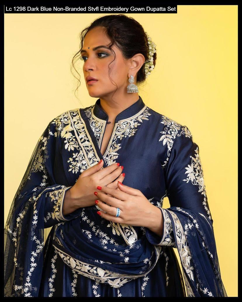 Lc 1298 Dark Blue Non-Branded Stvfl Embroidery Gown Dupatta Set
