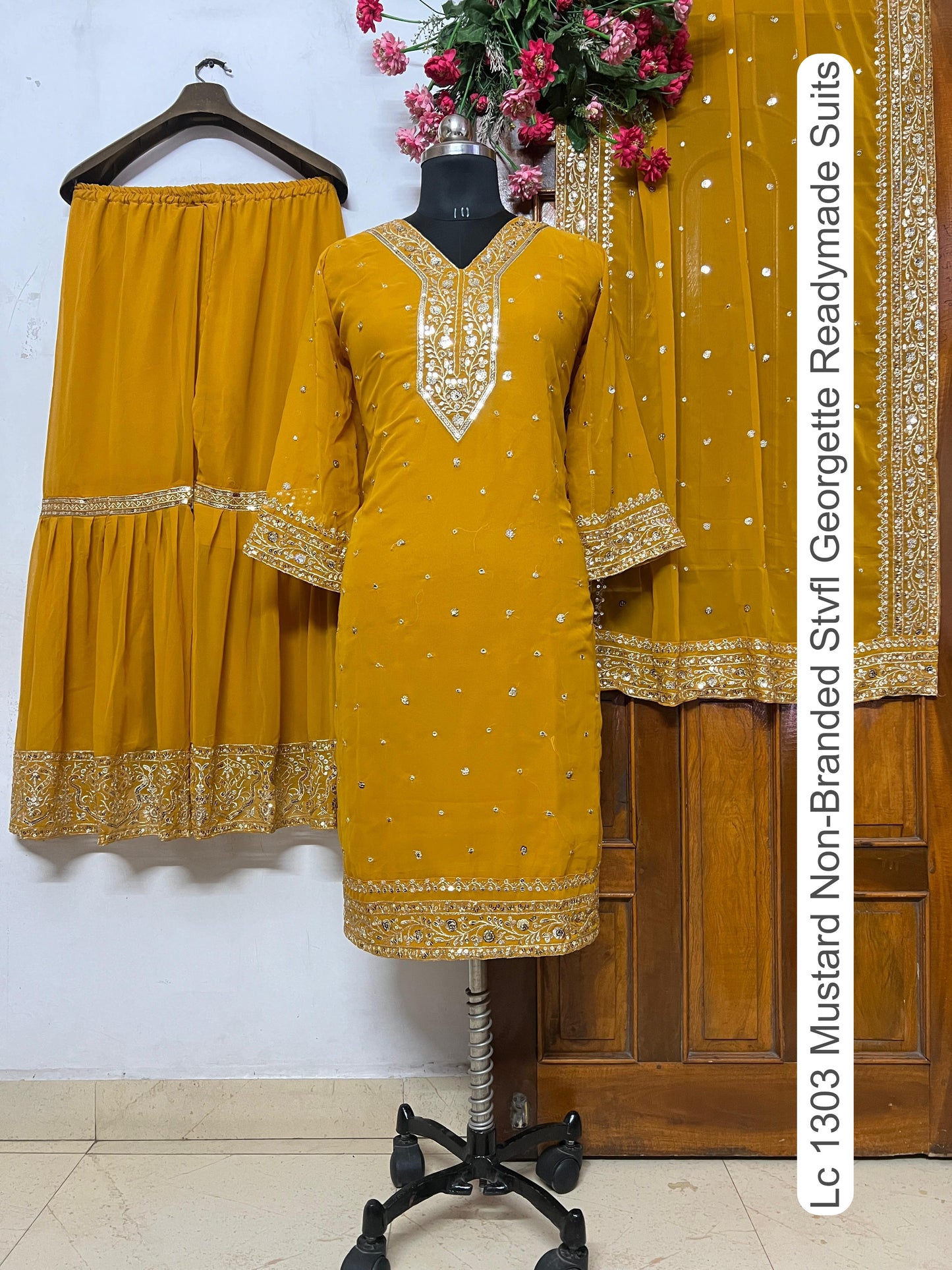 Lc 1303 Mustard Non-Branded Stvfl Georgette Readymade Suits