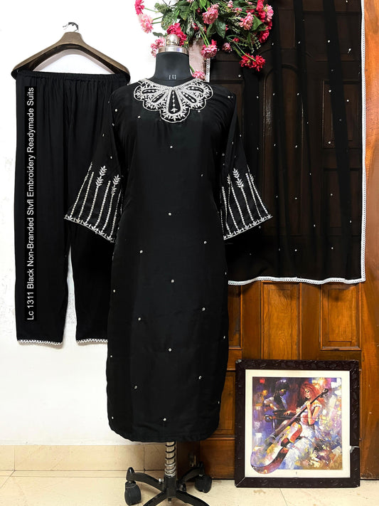 Lc 1311 Black Non-Branded Stvfl Embroidery Readymade Suits