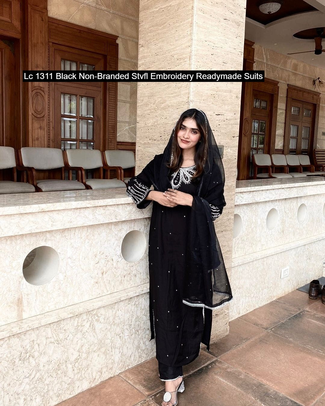 Lc 1311 Black Non-Branded Stvfl Embroidery Readymade Suits