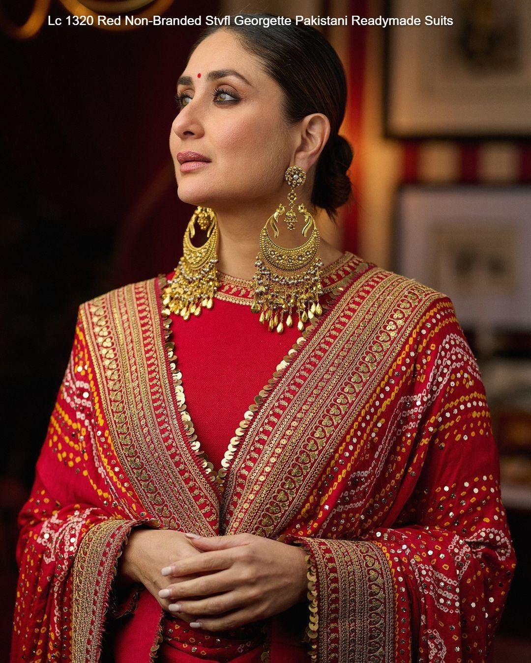 Lc 1320 Red Non-Branded Stvfl Georgette Pakistani Readymade Suits