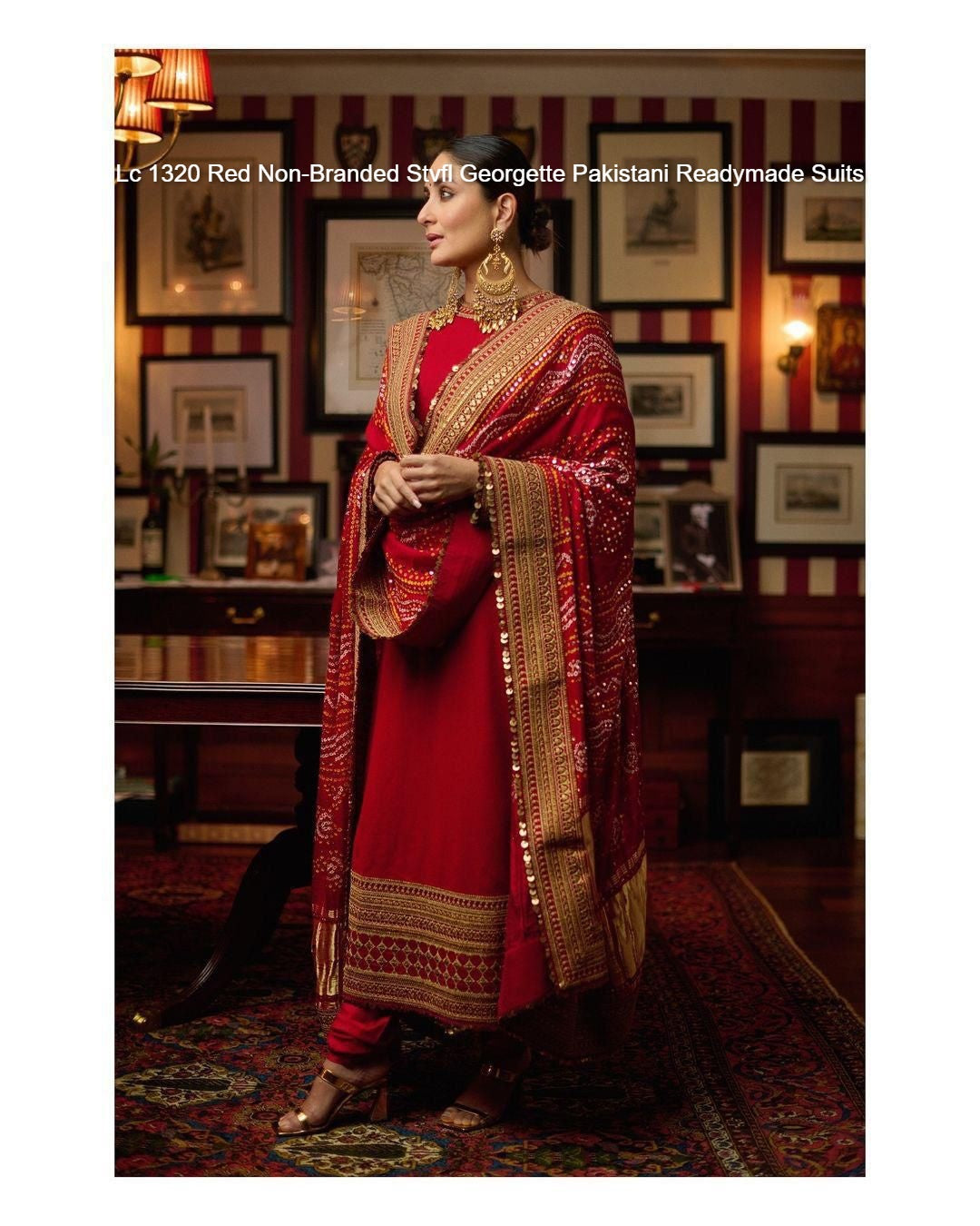 Lc 1320 Red Non-Branded Stvfl Georgette Pakistani Readymade Suits