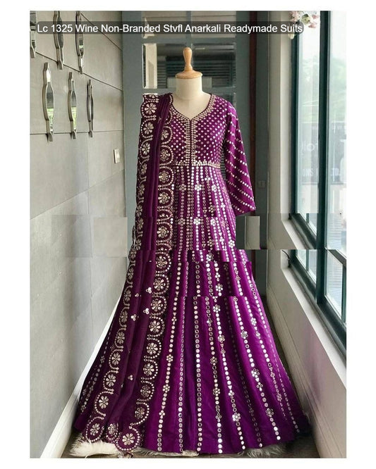 Lc 1325 Wine Non-Branded Stvfl Anarkali Readymade Suits