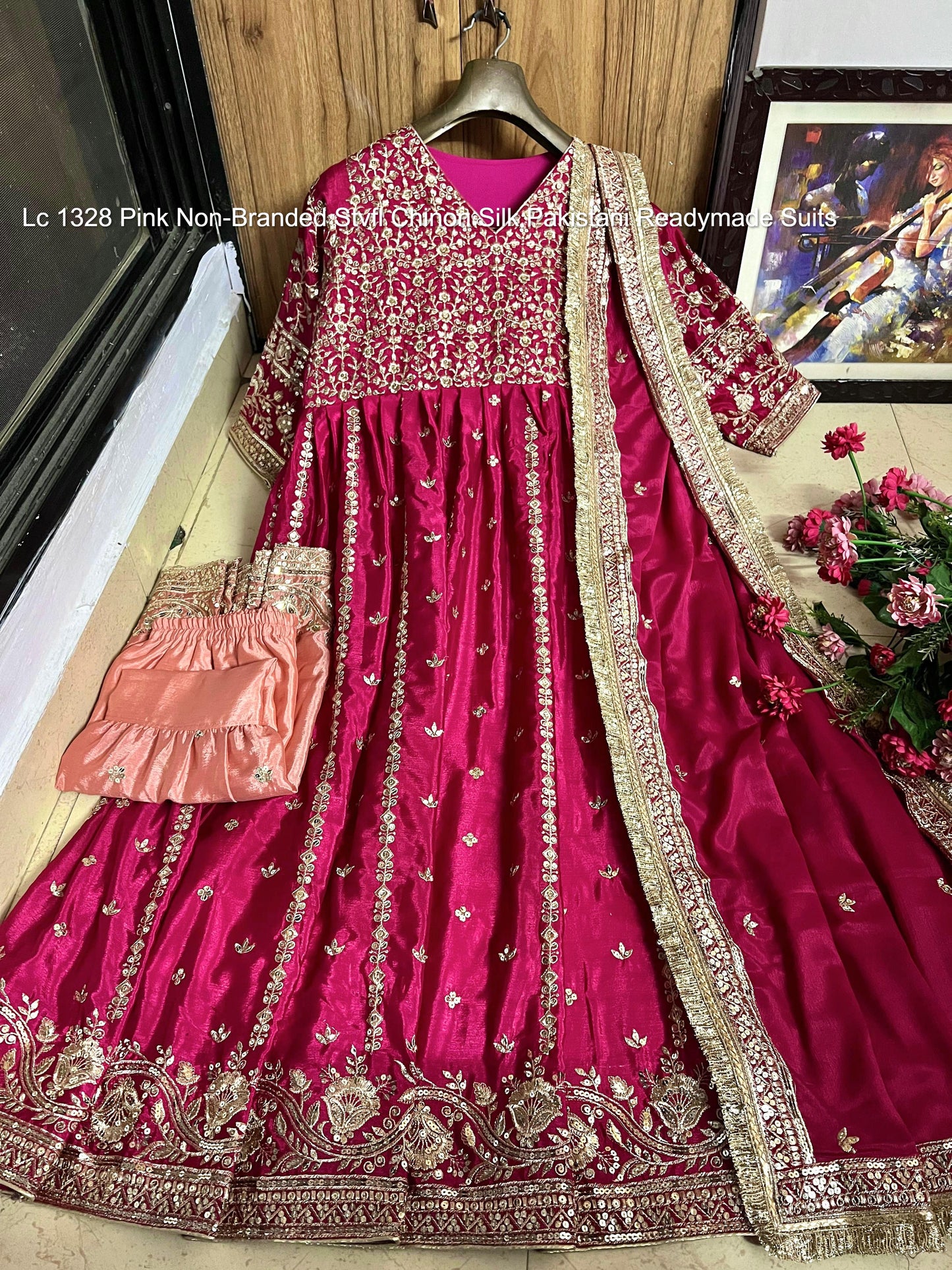 Lc 1328 Pink Non-Branded Stvfl Chinon Silk Pakistani Readymade Suits