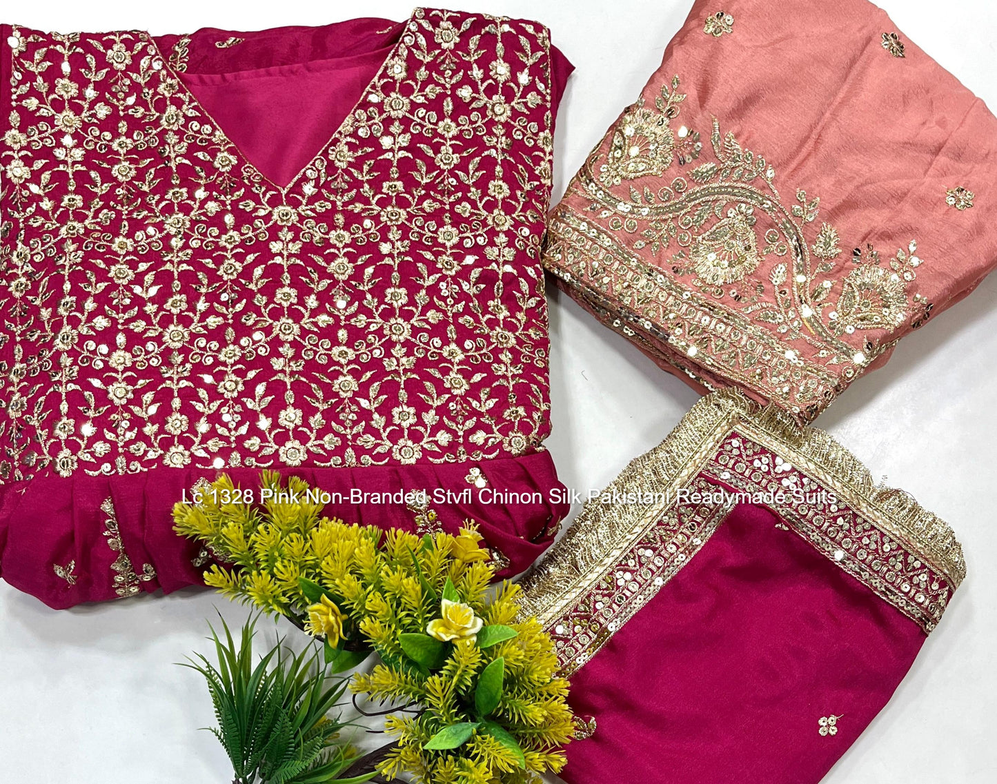 Lc 1328 Pink Non-Branded Stvfl Chinon Silk Pakistani Readymade Suits