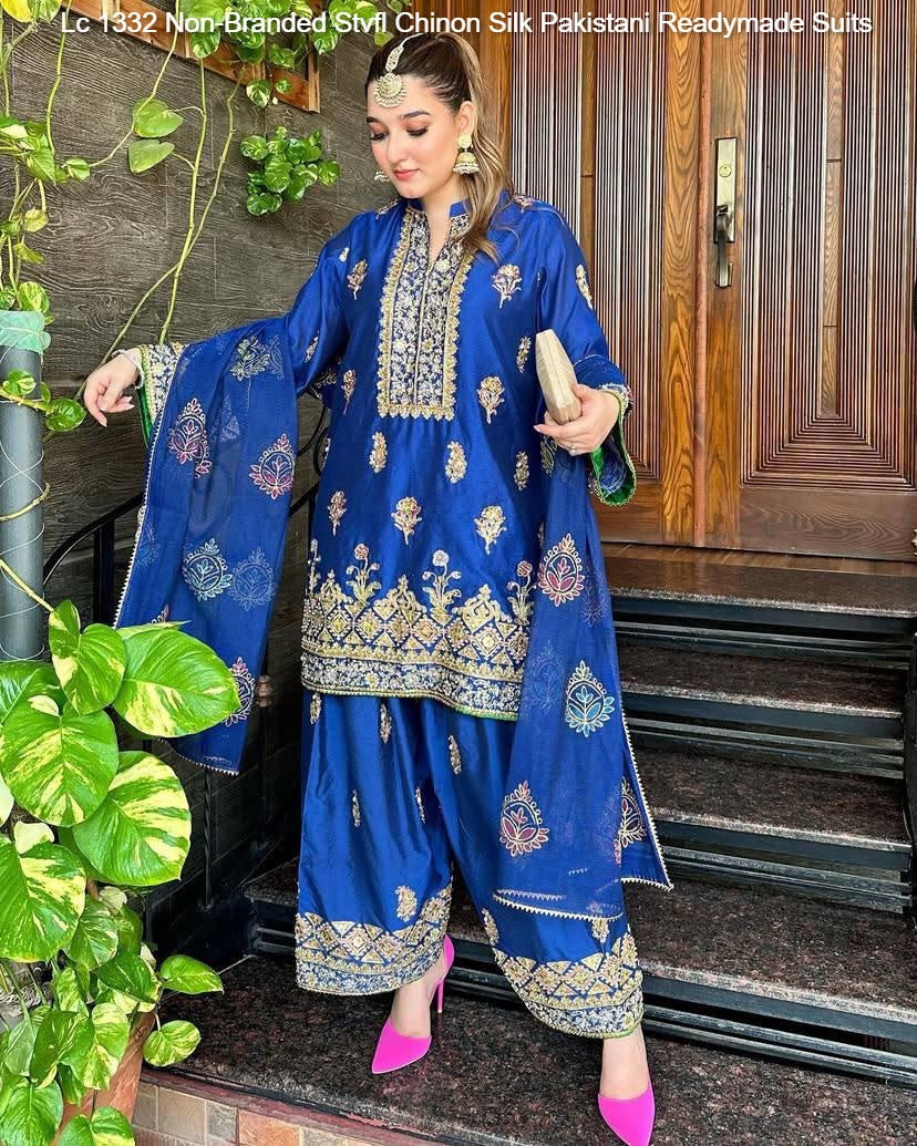 Lc 1332 Non-Branded Stvfl Chinon Silk Pakistani Readymade Suits