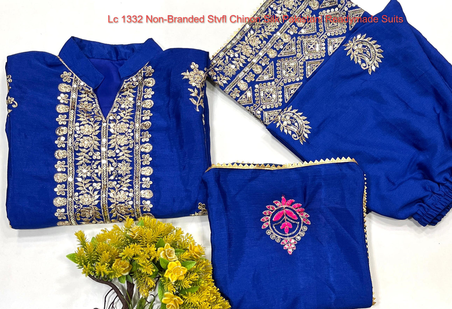 Lc 1332 Non-Branded Stvfl Chinon Silk Pakistani Readymade Suits