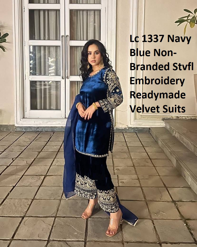 Lc 1337 Navy Blue Non-Branded Stvfl Embroidery Readymade Velvet Suits