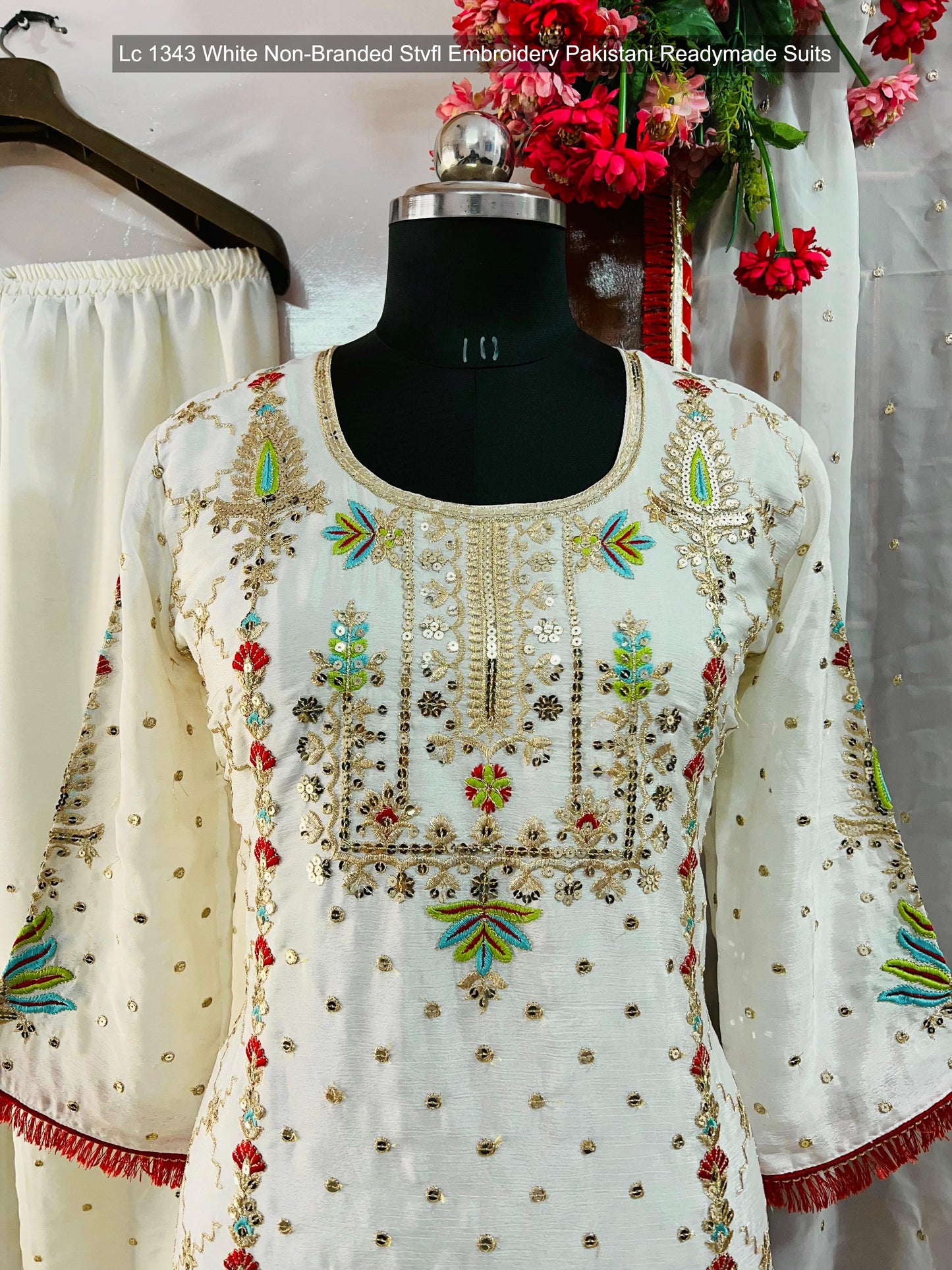 Lc 1343 White Non-Branded Stvfl Embroidery Pakistani Readymade Suits