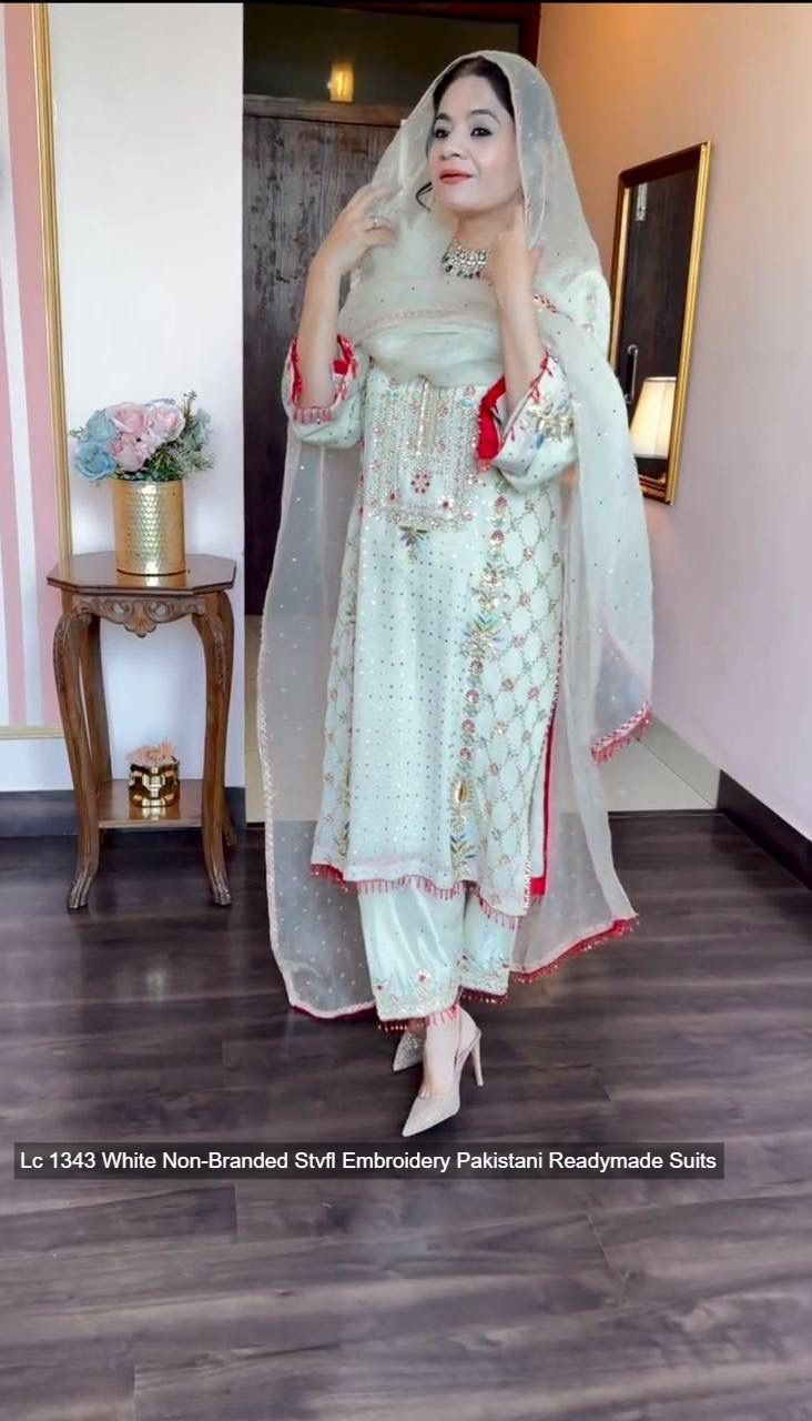 Lc 1343 White Non-Branded Stvfl Embroidery Pakistani Readymade Suits