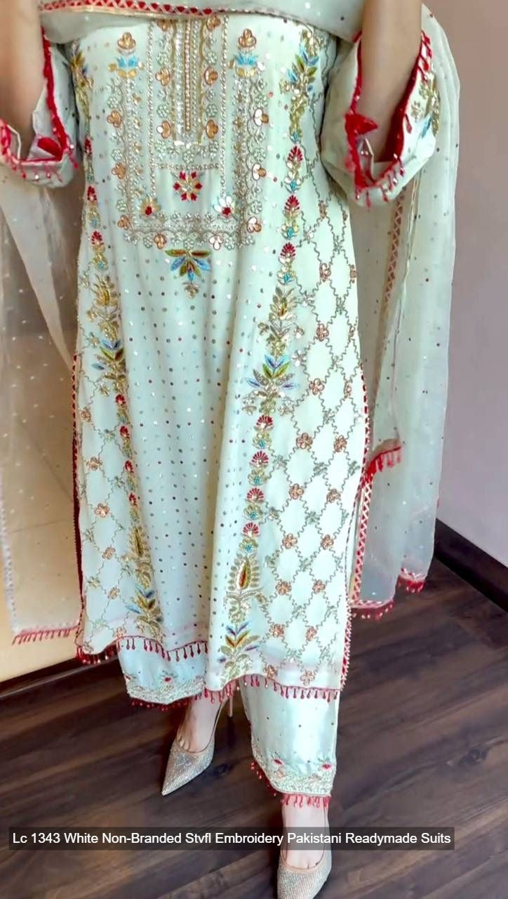 Lc 1343 White Non-Branded Stvfl Embroidery Pakistani Readymade Suits