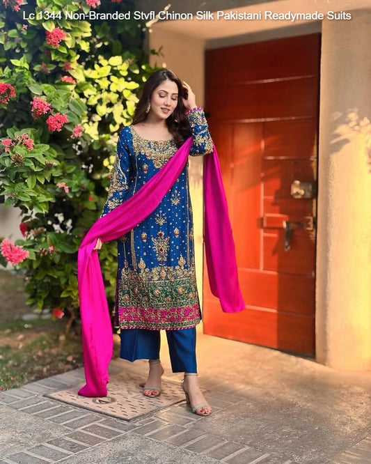 Lc 1344 Non-Branded Stvfl Chinon Silk Pakistani Readymade Suits
