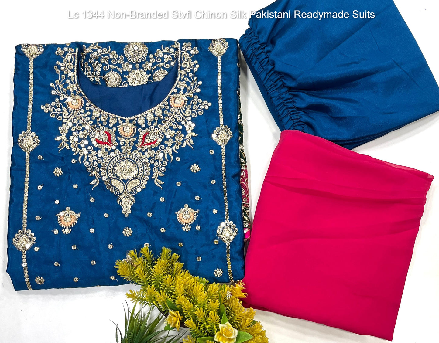 Lc 1344 Non-Branded Stvfl Chinon Silk Pakistani Readymade Suits