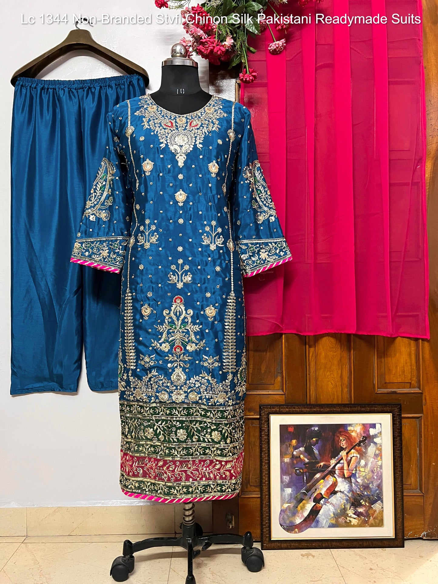 Lc 1344 Non-Branded Stvfl Chinon Silk Pakistani Readymade Suits