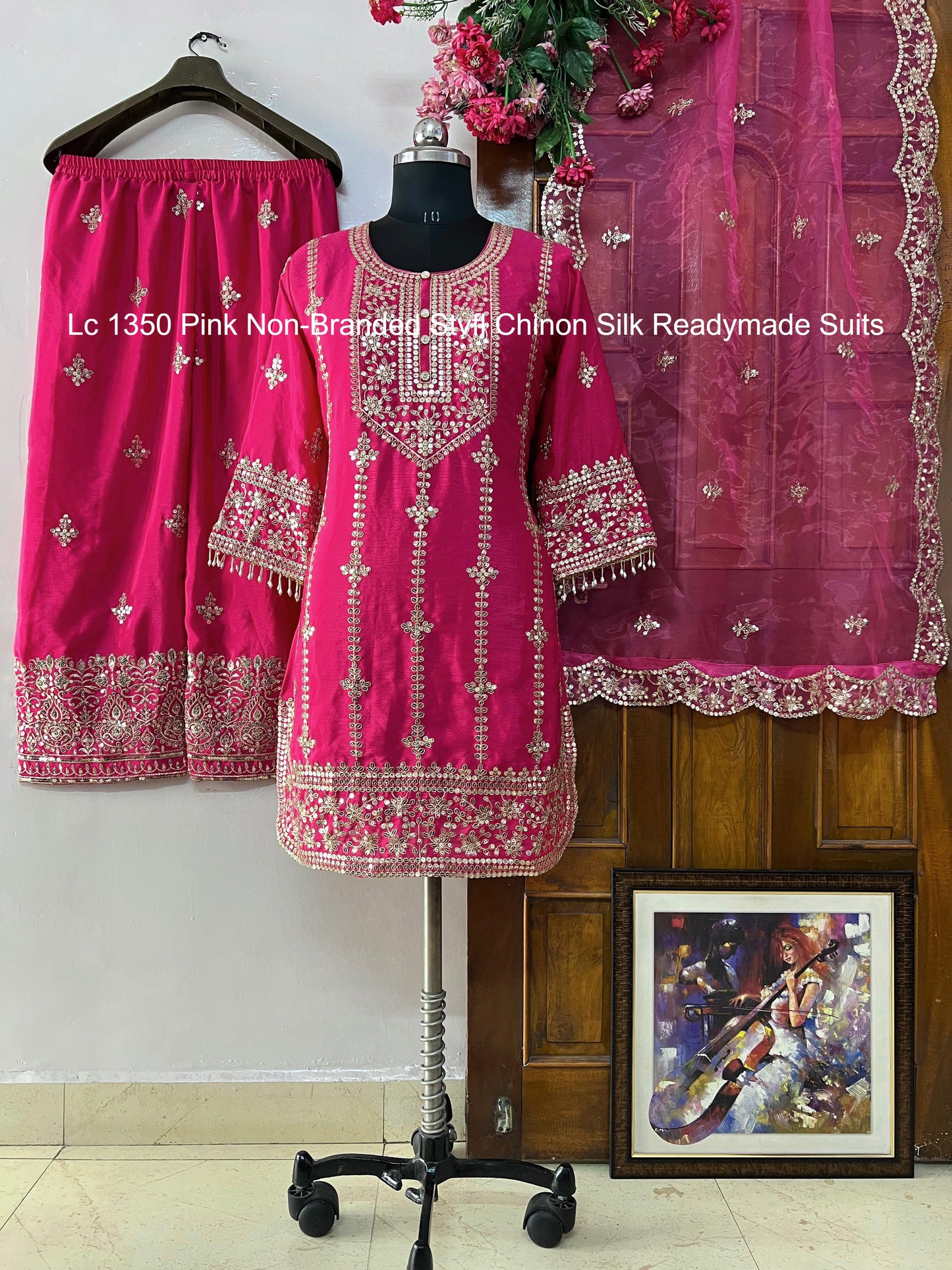 Lc 1350 Pink Non-Branded Stvfl Chinon Silk Readymade Suits