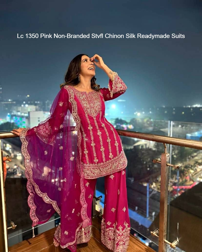 Lc 1350 Pink Non-Branded Stvfl Chinon Silk Readymade Suits