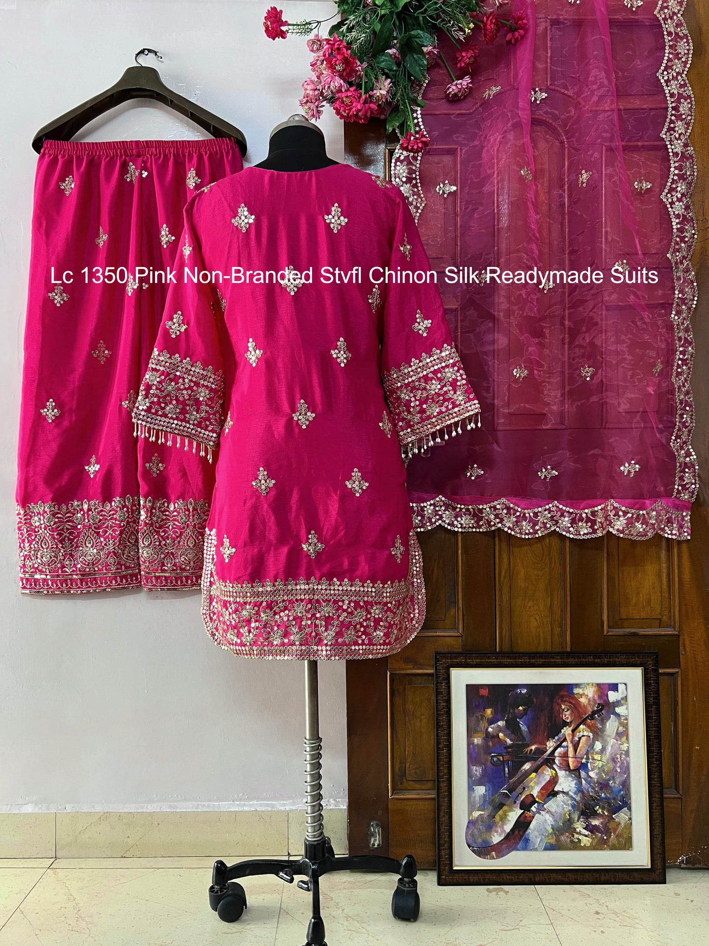 Lc 1350 Pink Non-Branded Stvfl Chinon Silk Readymade Suits
