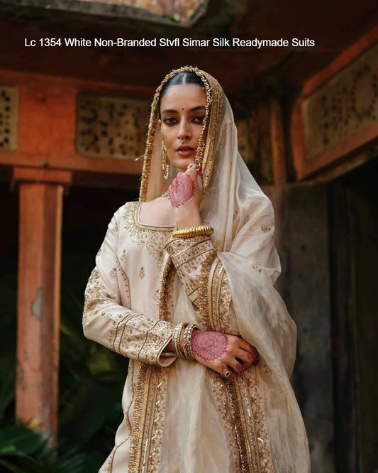 Lc 1354 White Non-Branded Stvfl Simar Silk Readymade Suits