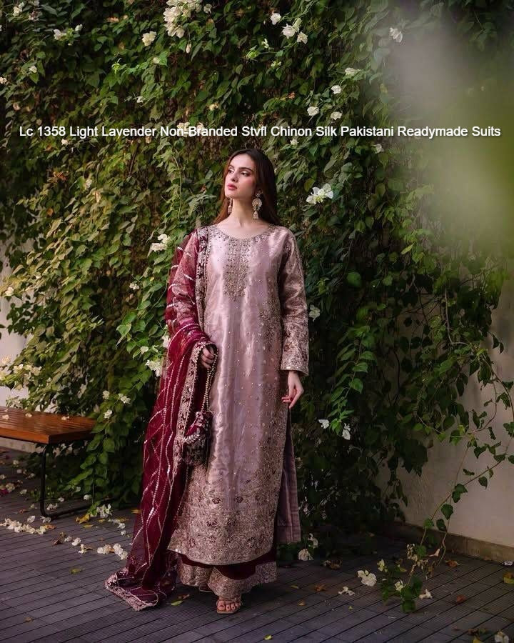 Lc 1358 Light Lavender Non-Branded Stvfl Chinon Silk Pakistani Readymade Suits