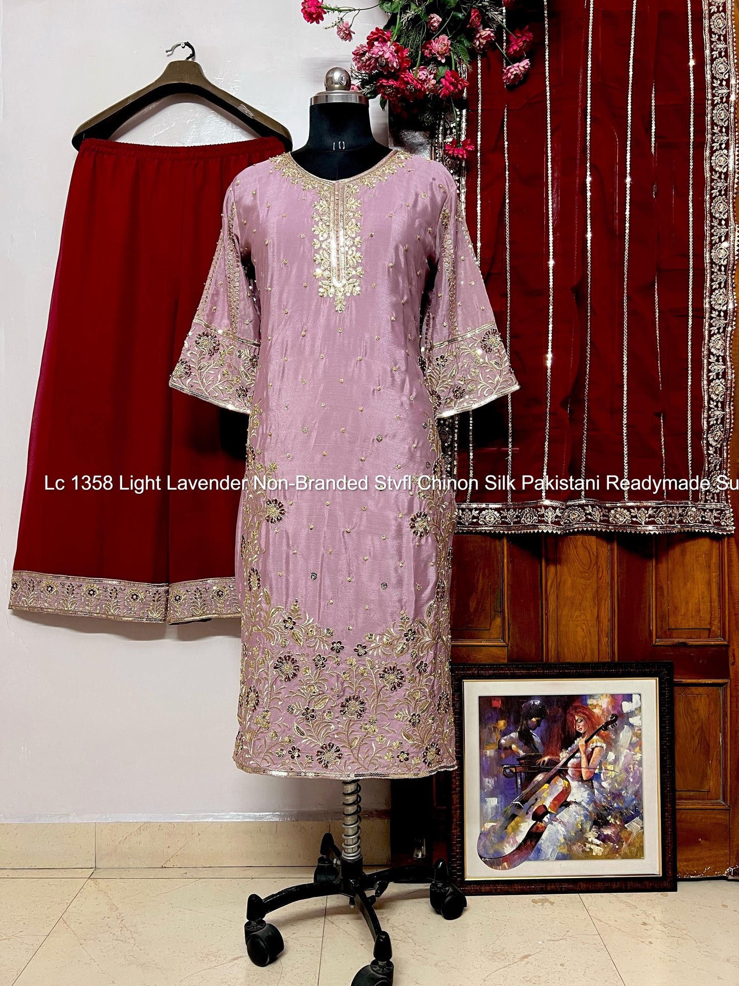Lc 1358 Light Lavender Non-Branded Stvfl Chinon Silk Pakistani Readymade Suits
