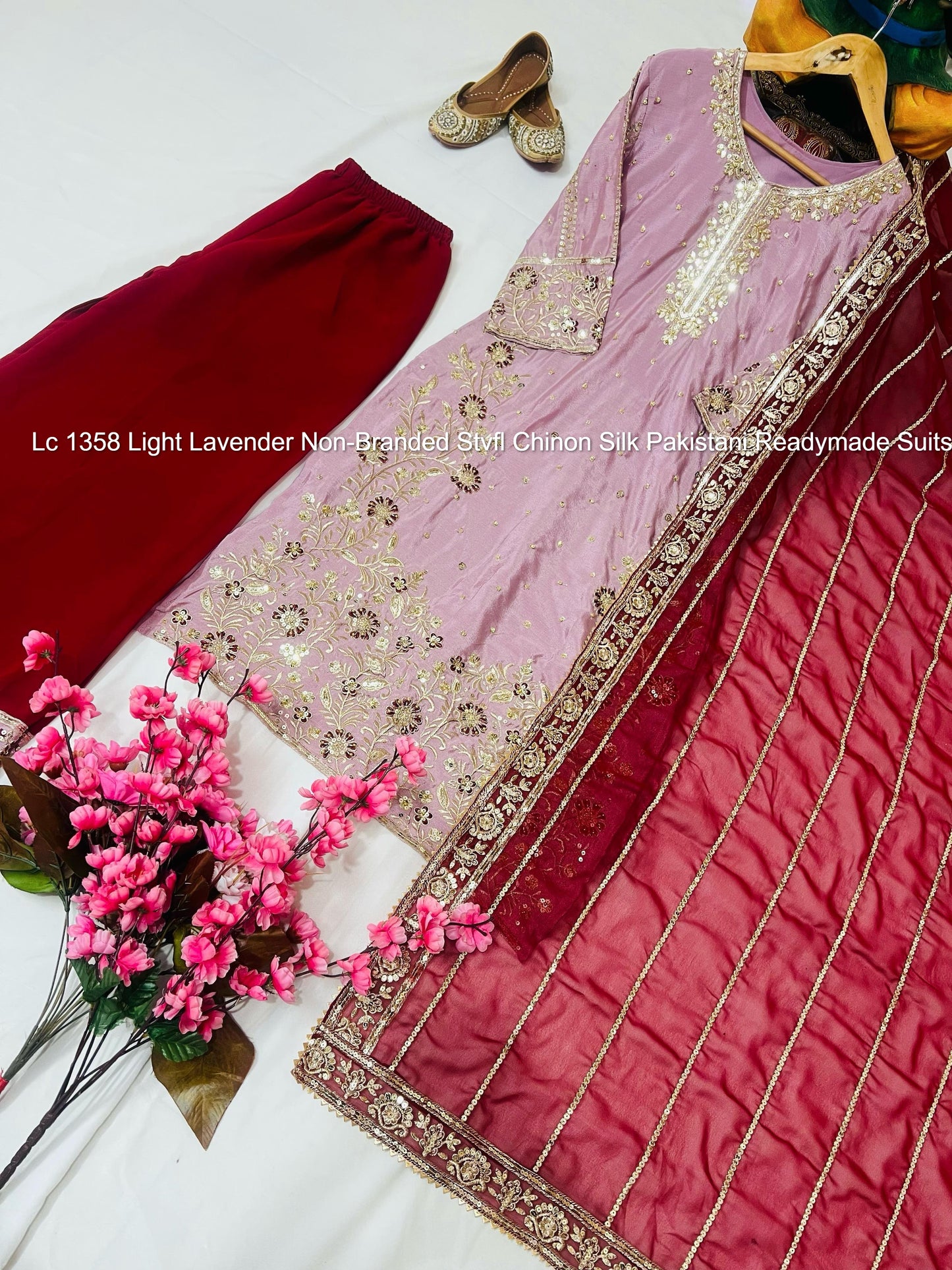 Lc 1358 Light Lavender Non-Branded Stvfl Chinon Silk Pakistani Readymade Suits