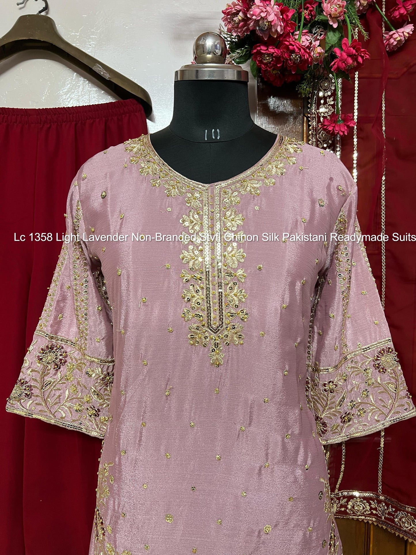 Lc 1358 Light Lavender Non-Branded Stvfl Chinon Silk Pakistani Readymade Suits