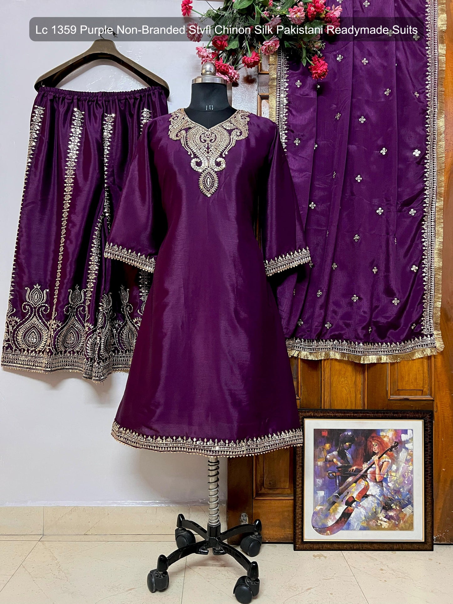 Lc 1359 Purple Non-Branded Stvfl Chinon Silk Pakistani Readymade Suits