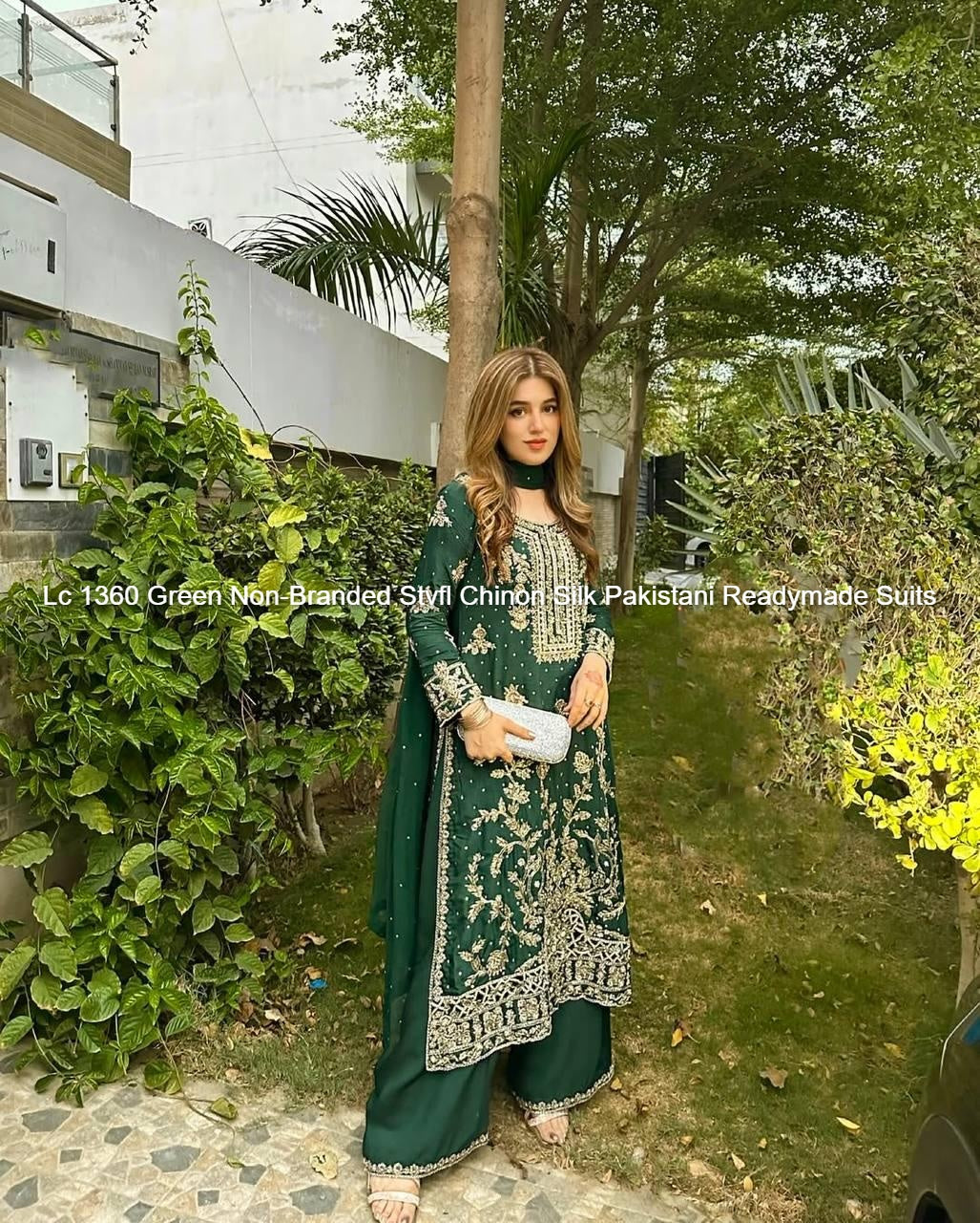 Lc 1360 Green Non-Branded Stvfl Chinon Silk Pakistani Readymade Suits