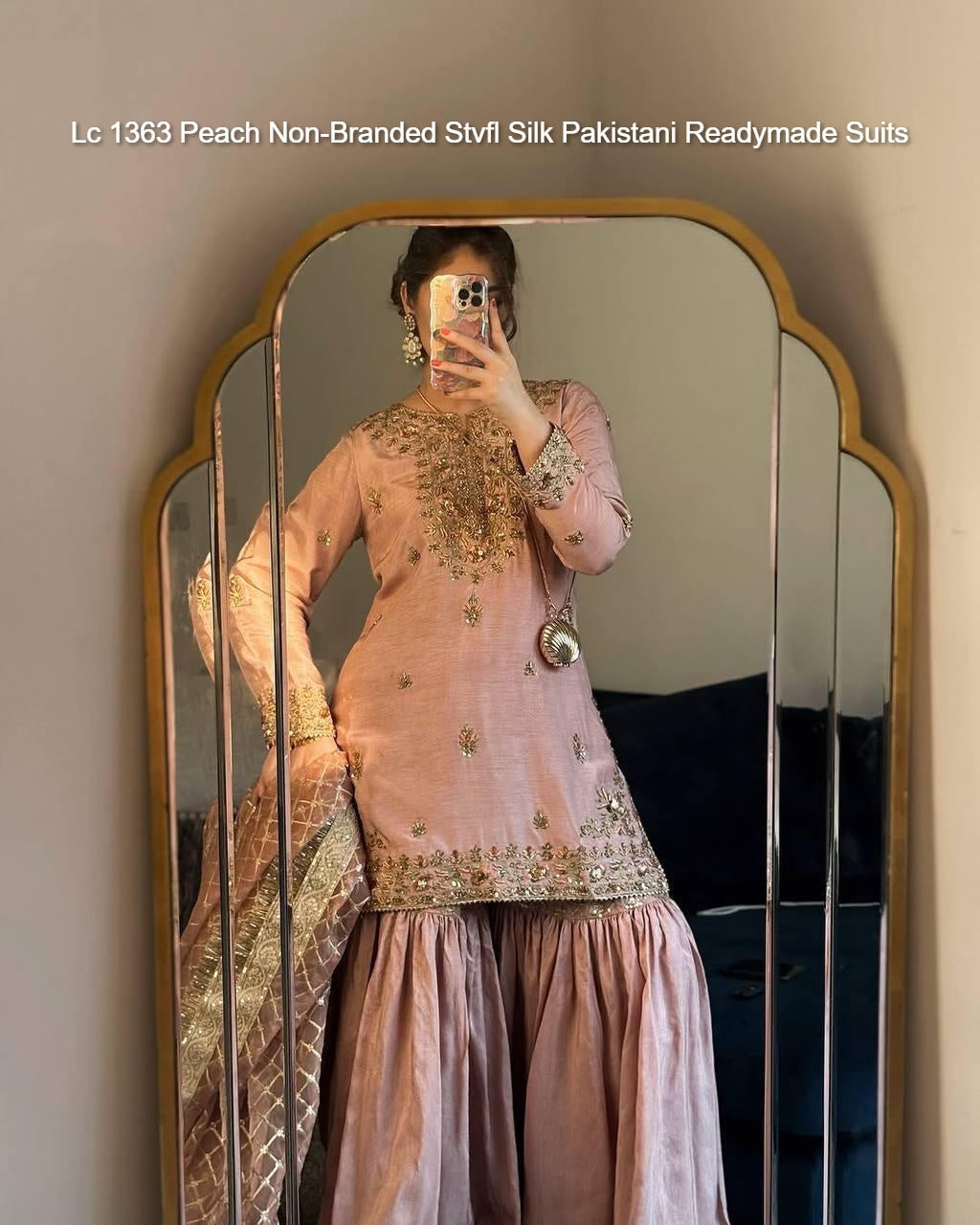 Lc 1363 Peach Non-Branded Stvfl Silk Pakistani Readymade Suits