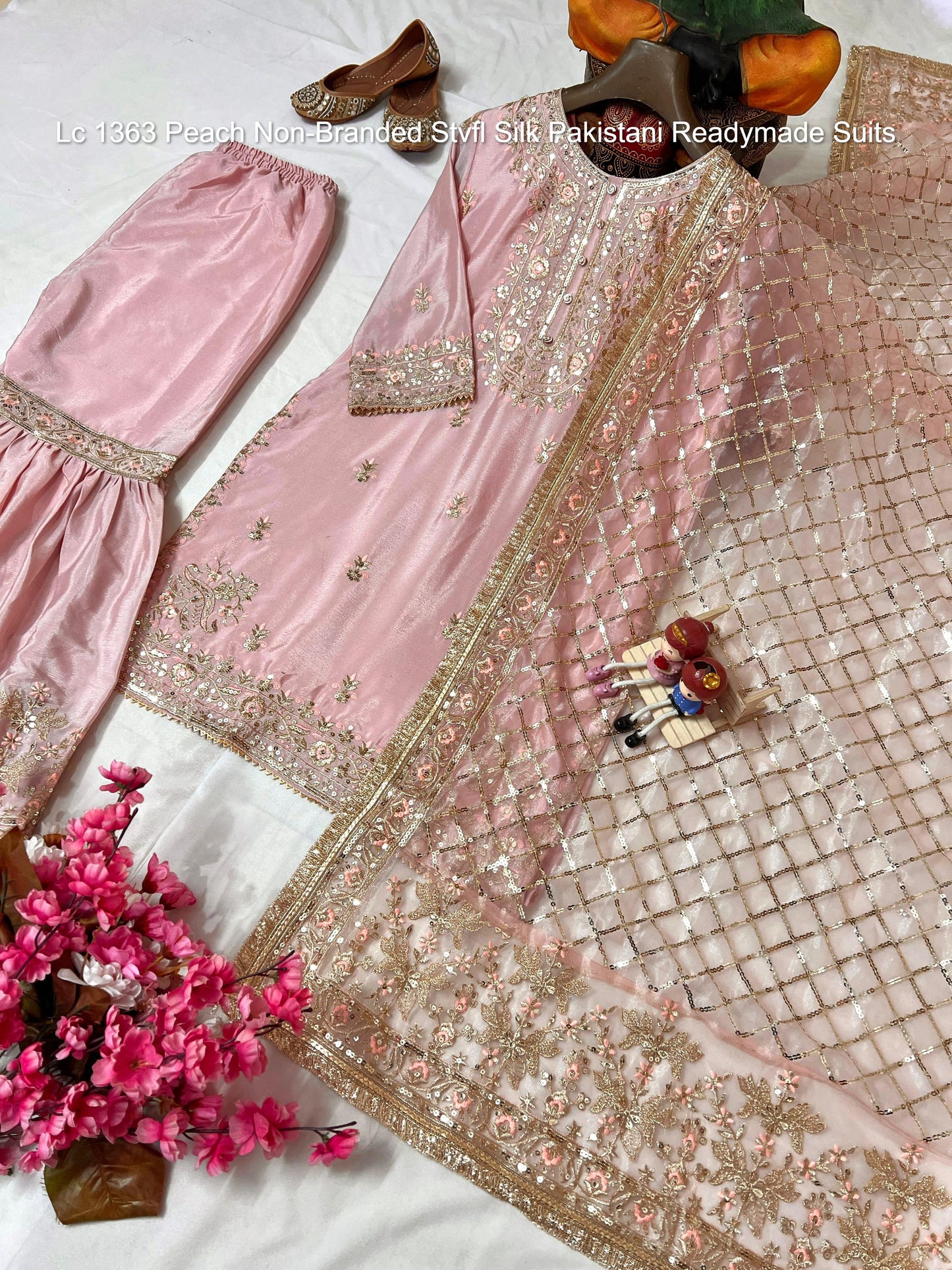 Lc 1363 Peach Non-Branded Stvfl Silk Pakistani Readymade Suits