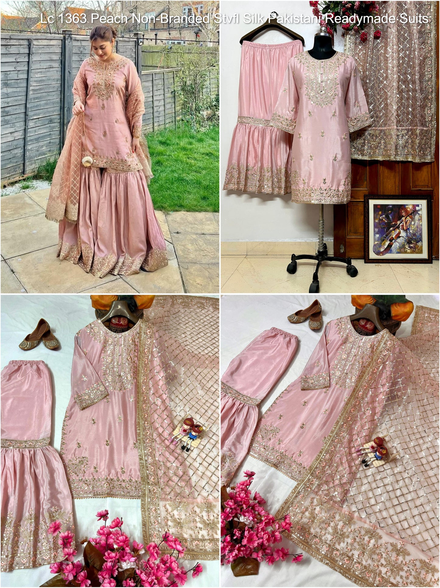 Lc 1363 Peach Non-Branded Stvfl Silk Pakistani Readymade Suits