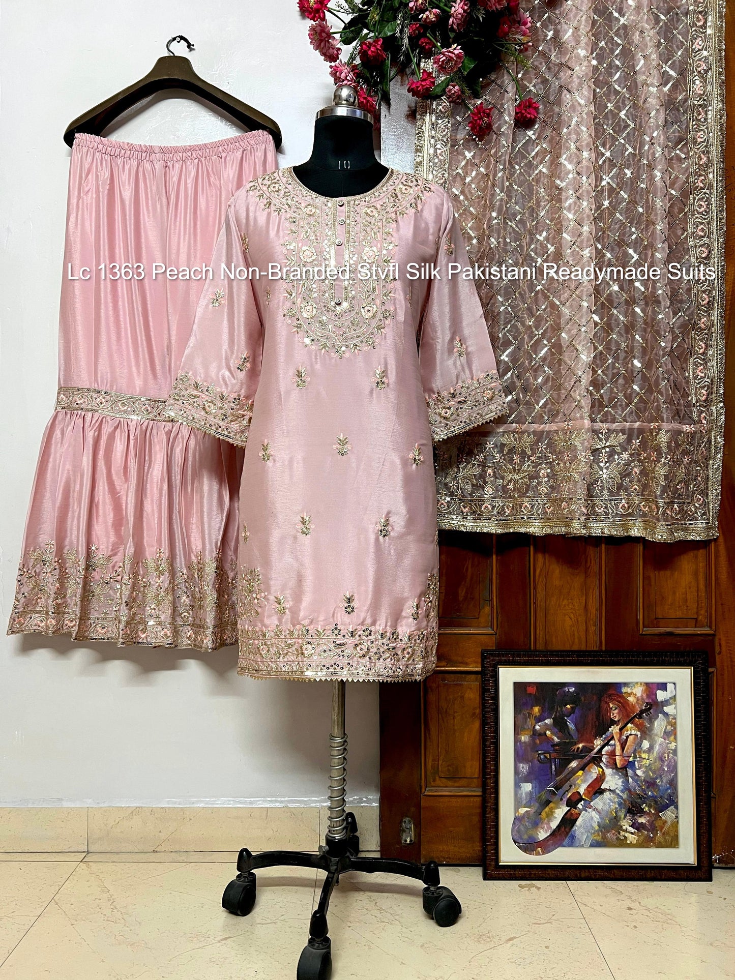 Lc 1363 Peach Non-Branded Stvfl Silk Pakistani Readymade Suits