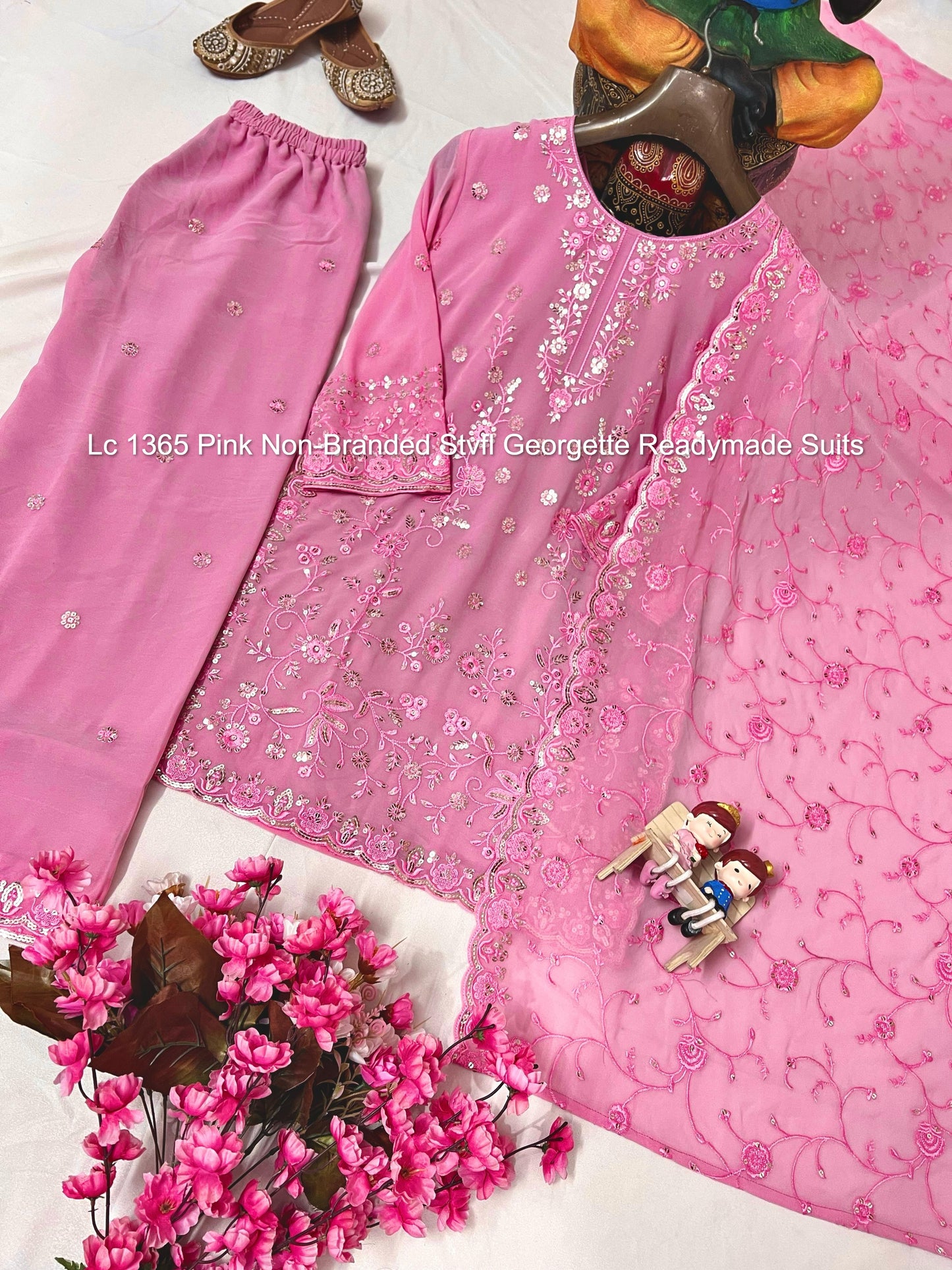 Lc 1365 Pink Non-Branded Stvfl Georgette Readymade Suits