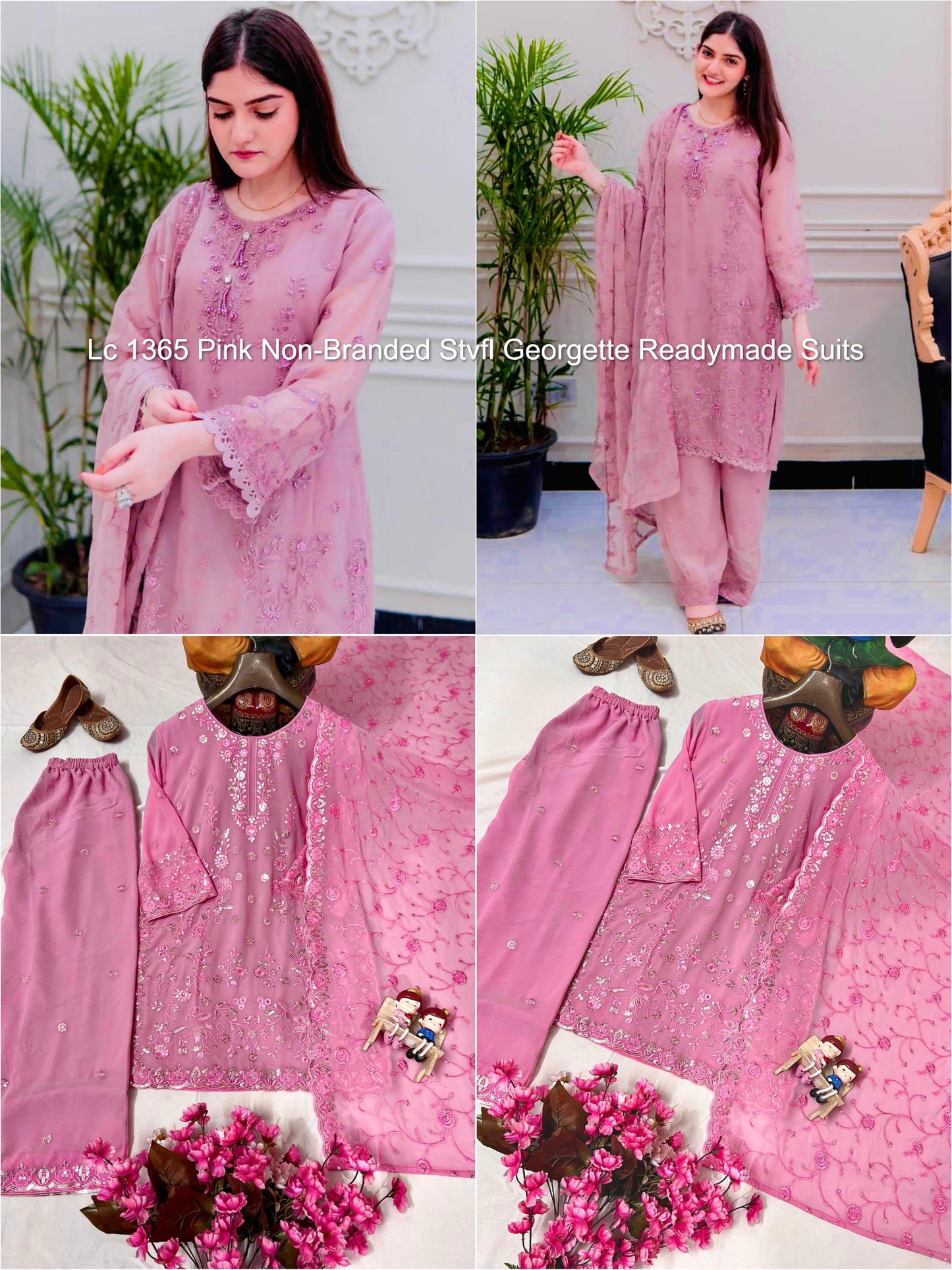 Lc 1365 Pink Non-Branded Stvfl Georgette Readymade Suits