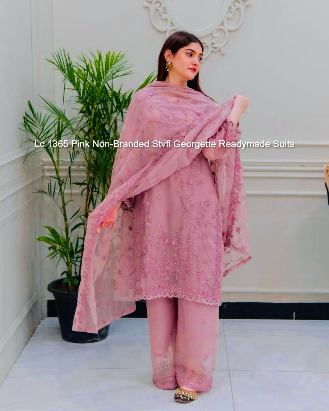 Lc 1365 Pink Non-Branded Stvfl Georgette Readymade Suits