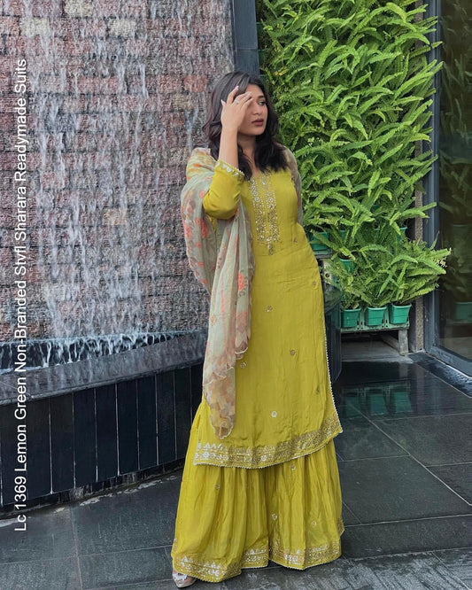 Lc 1369 Lemon Green Non-Branded Stvfl Sharara Readymade Suits