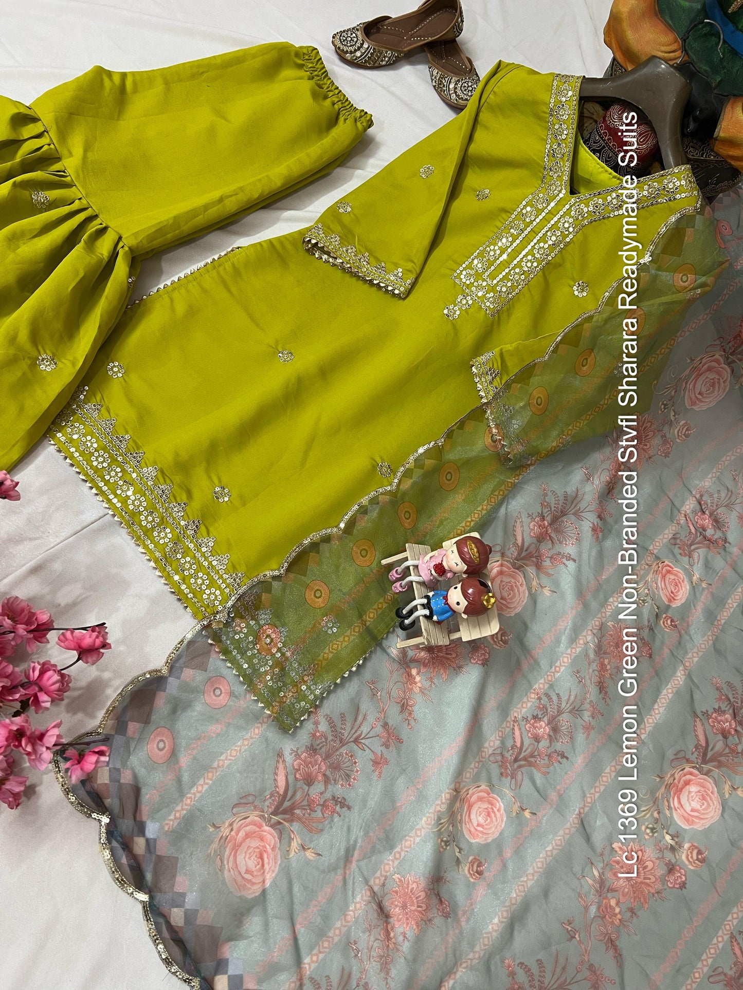 Lc 1369 Lemon Green Non-Branded Stvfl Sharara Readymade Suits